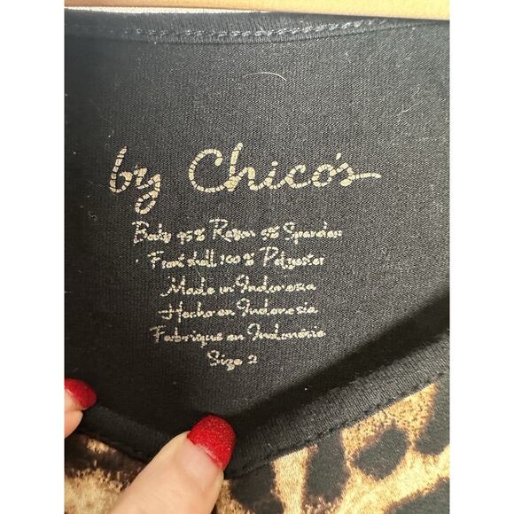 Chicos Tunic Top Womens Sz 2 Mixed Media Animal Print Slinky Travel Comfortable - Picture 2 of 7